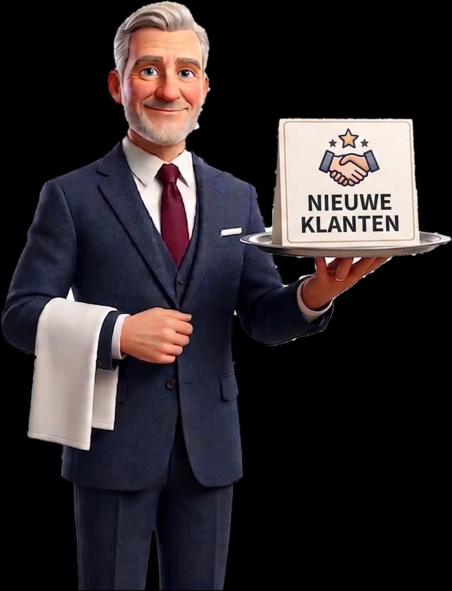 James, de digitale butler van ons platform, met op zijn dienblad nieuwe klanten en het juiste talent